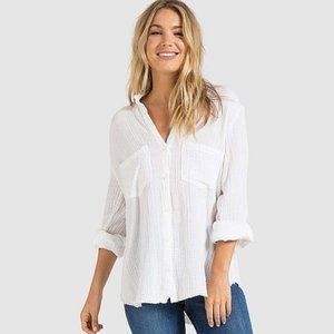 Cloth & Stone White Textured Raw Hem Long Sleeve